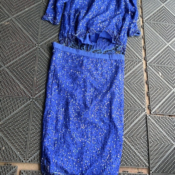 Jean Joseph Le Bon Silk Sequin Top Skirt Set Sz Medium Flaw - Picture 7 of 9